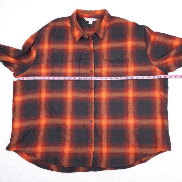 Old Navy Boyfriend Shirt plaid flannel top Swiftie Evermore alternative orange - Picture 3 of 9